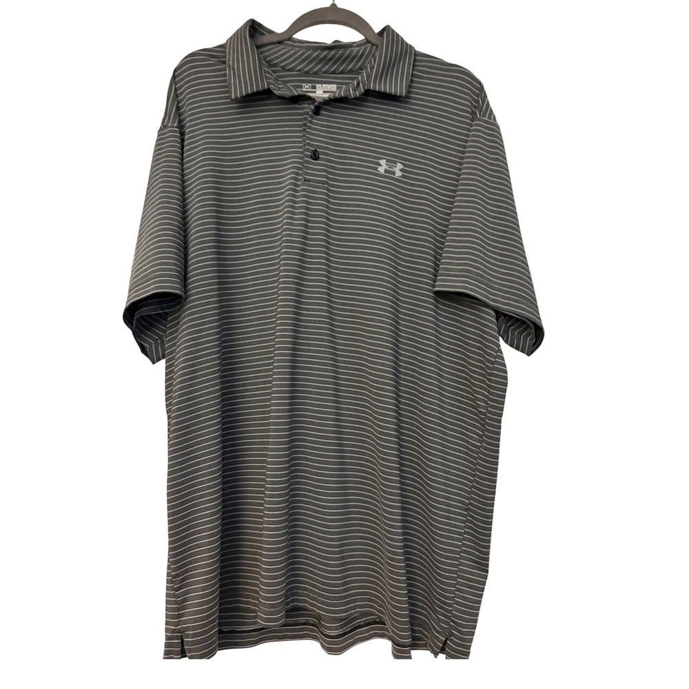 Under Armour Mens HeatGear Striped Polo Shirt Grey 2XL 1253479